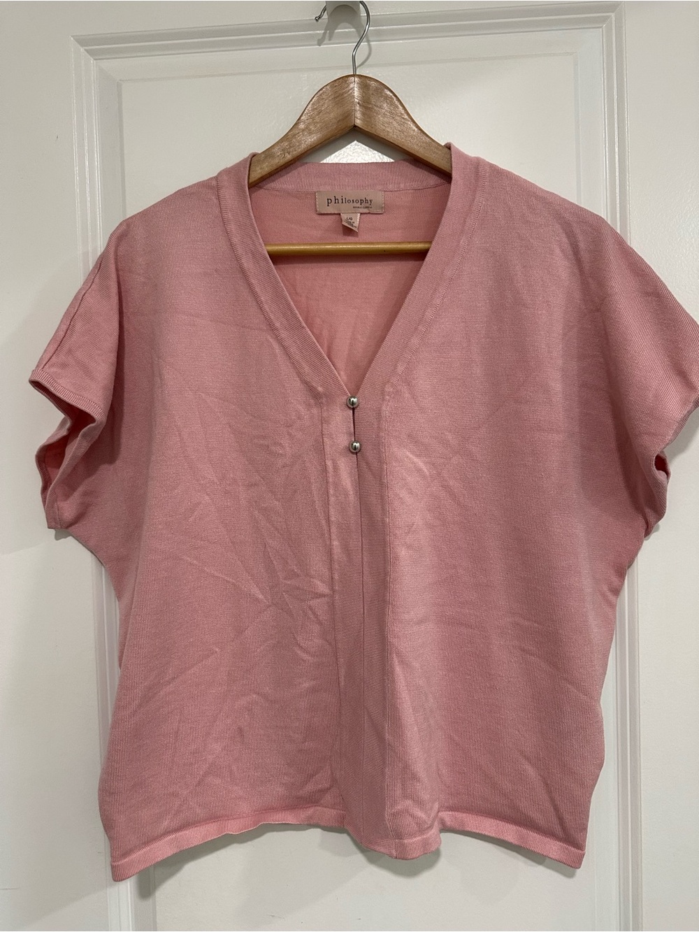 Philosophy Blush Pink V-Neck Short Sleeve Boxy Knit Top Women’s Size Large
